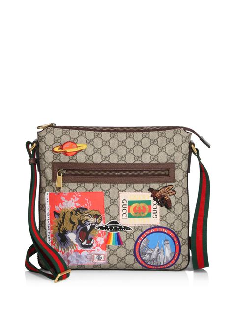 gucci long stitched messenger bag|gucci messenger bag with patches.